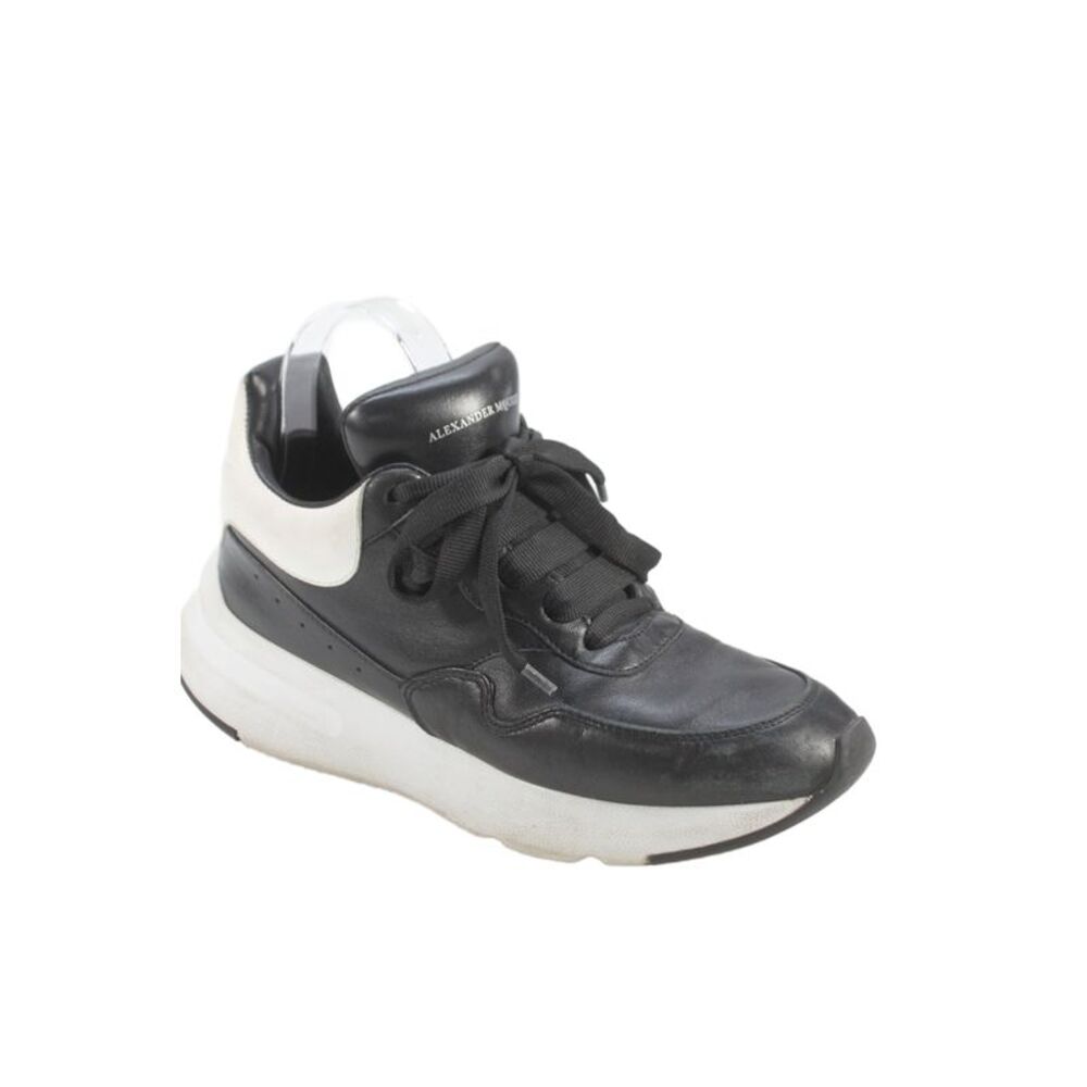 Alexander McQueen Womens Leather Runner Sneakers Black White Size 37 7 D